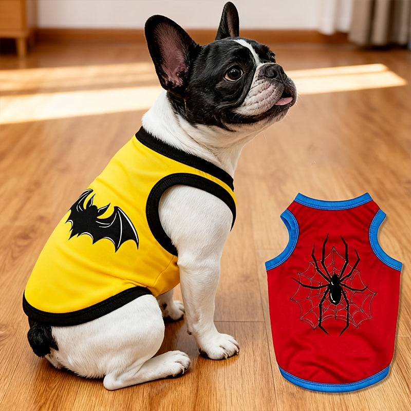 Soft Breathable Dog Clothes Suitable for Dog Breeds like Teddy, Bichon Frise, Corgi - Spider & Bat Patterns, Sleeveless Pet Outfits for all- Wear, Machine Washable Non-Restrictive for small/Medium Dogs