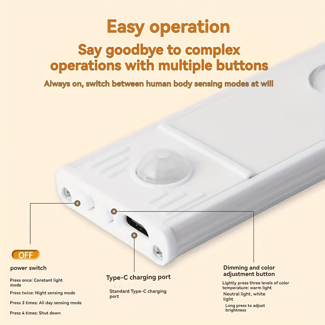 NEW Modern LED Motion Sensor Cabinet Light with Magnetic USB Charging, Wireless Motion Detection, Ultra-Thin Slim Profile, 3-Color Adjustable LED, Magnetic Ceiling/Wall/Bedside Lighting for Kitchen, Wardrobe, Bathroom, Displa