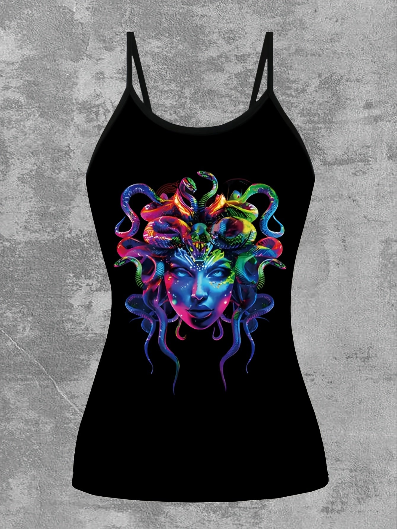 Women's Greek Goddess Medusa Print Sleeveless Dress-like Top - Greek Key & Medusa Design, Black & Green Summer Blouse, Machine Washable Elegant Casual to Party Wear, Backless Tops For Women, Backless Blouse, Festival Tops, Ba