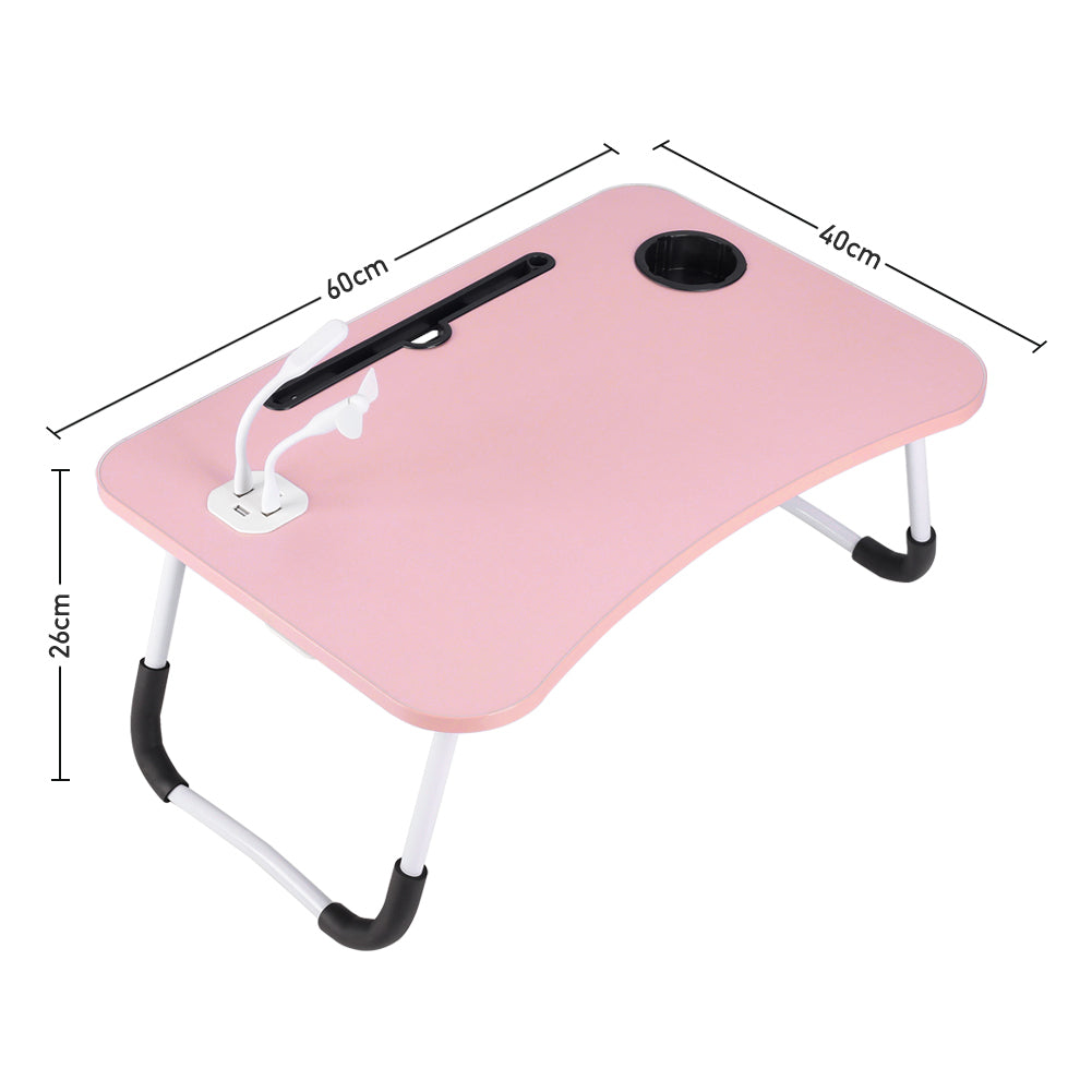 NEW Arrivals Modern Design Folding Laptop Desk with Cup Holder & Tablet Slot - MDF Board & Metal Frame, Anti-Slip Stable for Work/Bed/Dining, Pink, 60×40×26cm