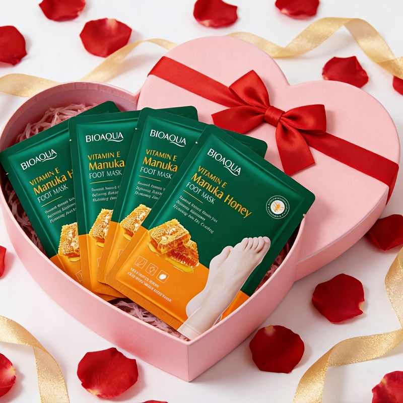 10 PCS Set Pack Vitamin E & Manuka Honey Intense Moisturizing Foot Masks for Extremely Dry, Cracked Feet, Winter Skincare, Pedicure Salon & Home Spa Care - Nourishing for Sensitive Light Beige