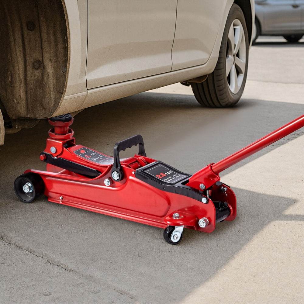 Flat Tire or Mechanical Issues? No Worries, 2.5 Ton Hydraulic Low Profile Floor Jack Heavy Duty Trolley Lift for Car Van Truck Trailer Auto Repairing Garage Tool (Red)