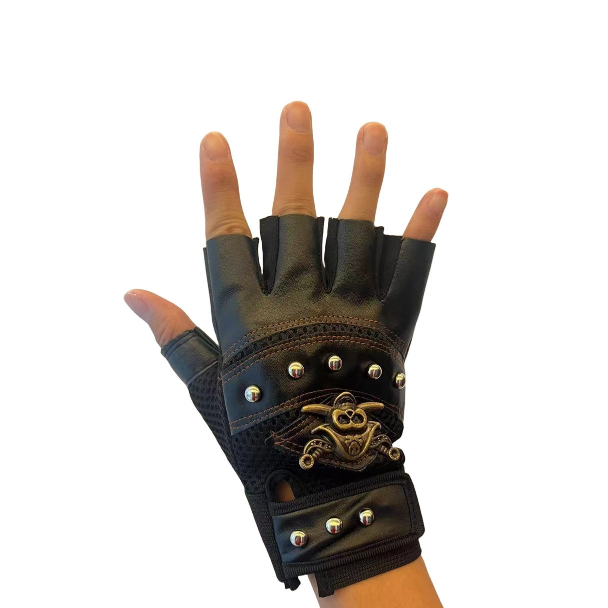 Gothic Scull Skeleton Outdoor Sports Gloves, Skull Half-Finger Gloves, Pirate Gloves,  Rivet Women Men's Sports Gloves