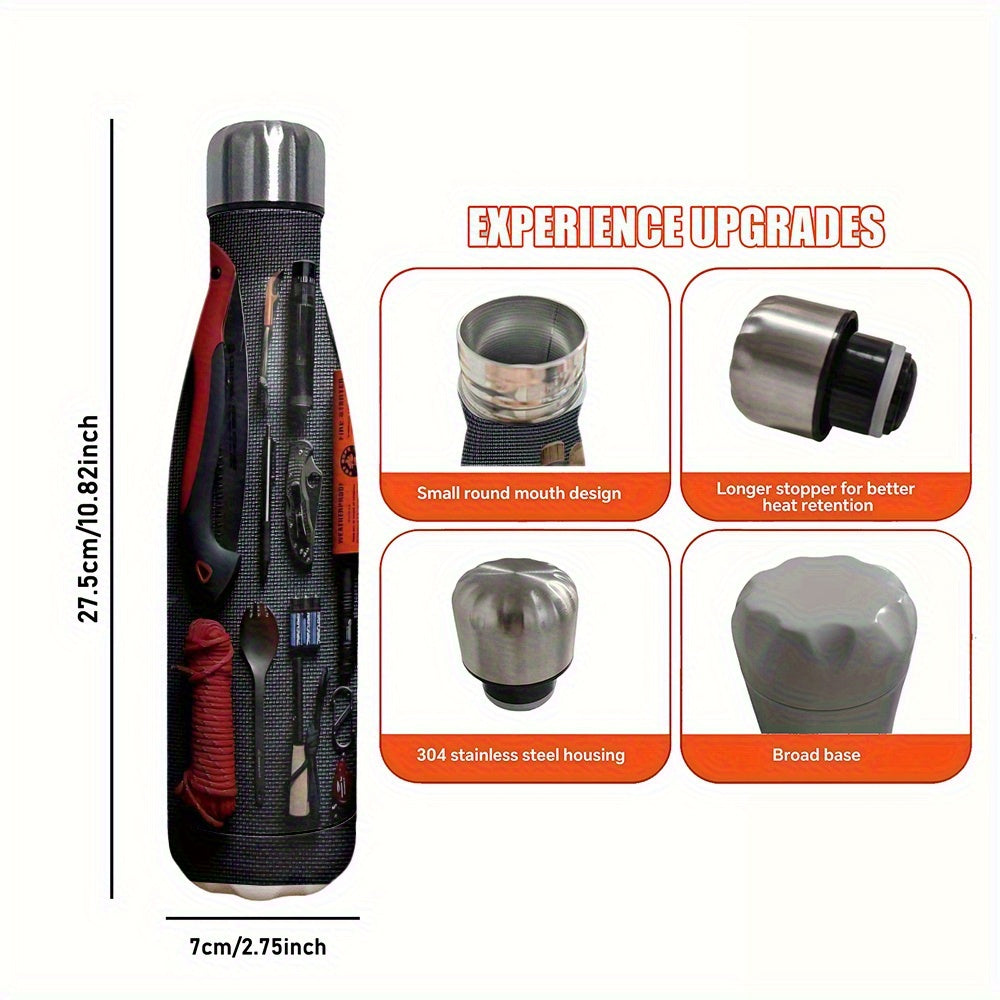 Heavy-Duty Survival Tumbler with Multi-Tool Cup - 17.5oz Double-Wall Vacuum Insulated, Leakproof Thermos with Built-in Knife, Fire Starter, Pliers & Compass Holder - Ideal for Camping, Hiking, Emergency Kit