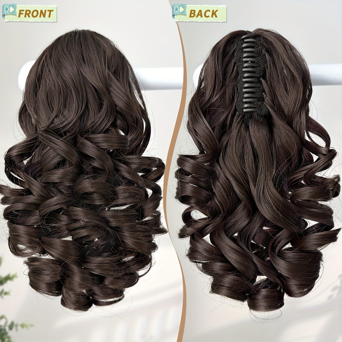 30.48cm Women's Heat-Resistant Synthetic Ponytail Wig - 12" Deep Wave Curly Hair Extension with Brown/Black/Blonde/Red/Gray/Beige/White