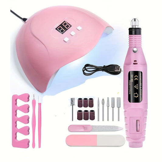 7-In-1 Nail Care Kit | Comes with a LED Lamp, Gel Nail Dryer, USB Nail Drill, Cuticle Pusher, Nail File, And Finger Separator - Perfect for Hand And Foot Treatments