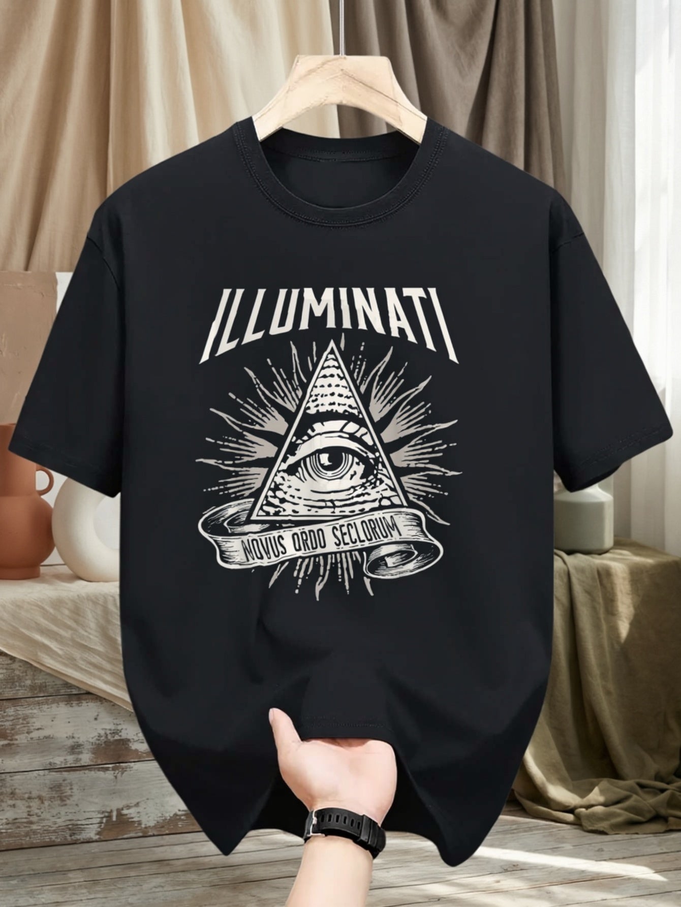 Secret Society Illuminati Dark Angel's Eye Men's UK 36-44 Size 180G T-Shirt Featuring The Illuminati New World Order Design with The Eye of Providence
