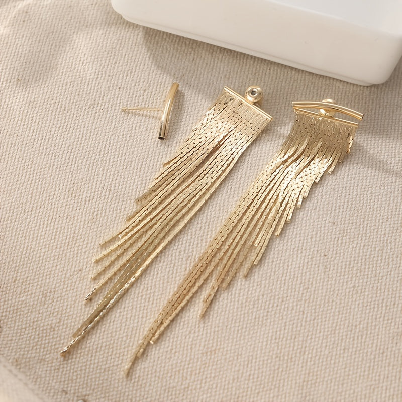 Women's Sparkling KC Golden-Plated Irregular Tassel Drop Earrings - Bohemian Retro Statement Jewelry with Cascading Leaf-like Design, Luxury Party Wedding Everyday Dangle Earrings for Christmas Gifts & Special Occasions (Yea