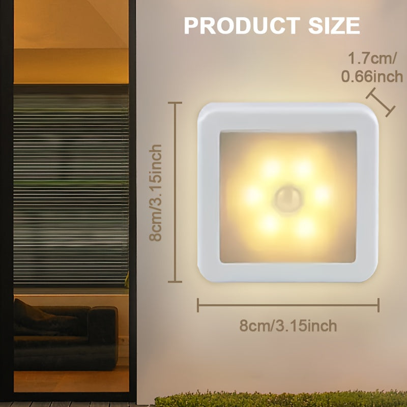 Smart Motion Sensor 6-LED Floor/Ceiling/Wall Light - Wireless, IP44, Auto On/Off, Energy Saving, Plug-and-Play Installation, Modern Square Design. Suitable for Hallways, Stairs, Living Rooms, Bedrooms (Batteries Not Included)