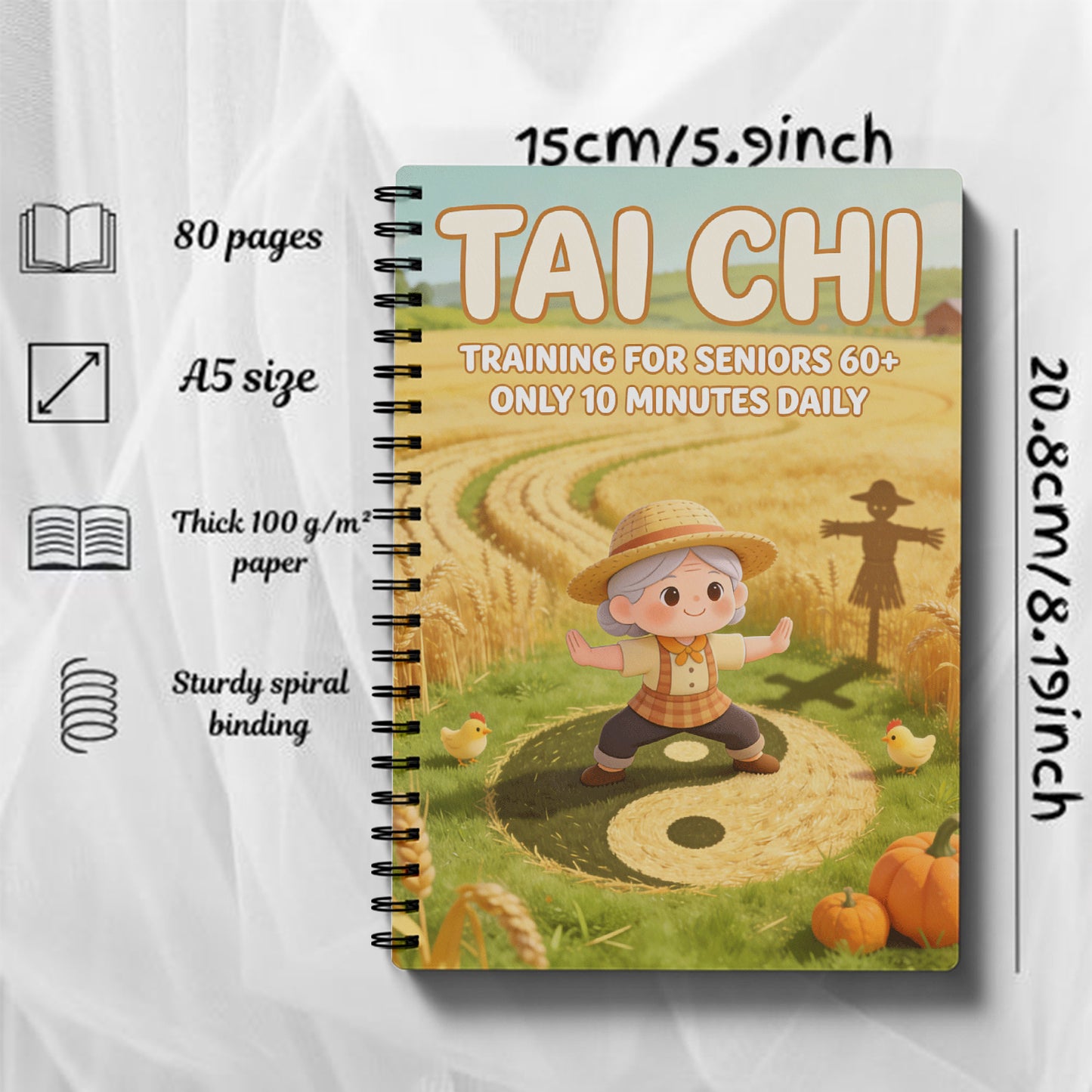 NEW Arrivals For Home Gym Tai Chi Practice Book for Seniors and Beginners | Spiral-bound, Progressive Practice Pages, Daily Exercises, Gentle Movements, Women Men Sports Accessories