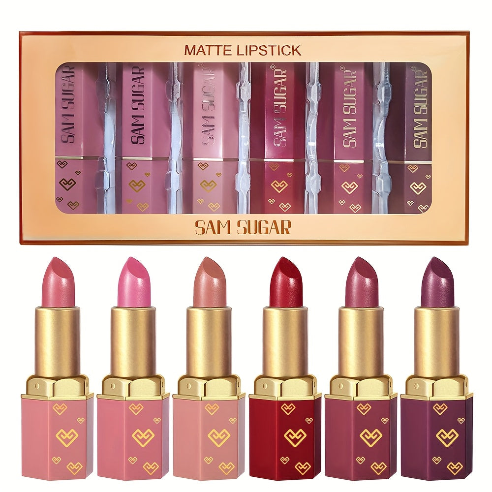 NEW 6Ps Mermaid Sparkle Velvet Lipstick - Shimmering Pearl Effect, Durable Shine & Glitter in Orange/Pink/Red - Ideal Gift Women Cosmetic Accessories