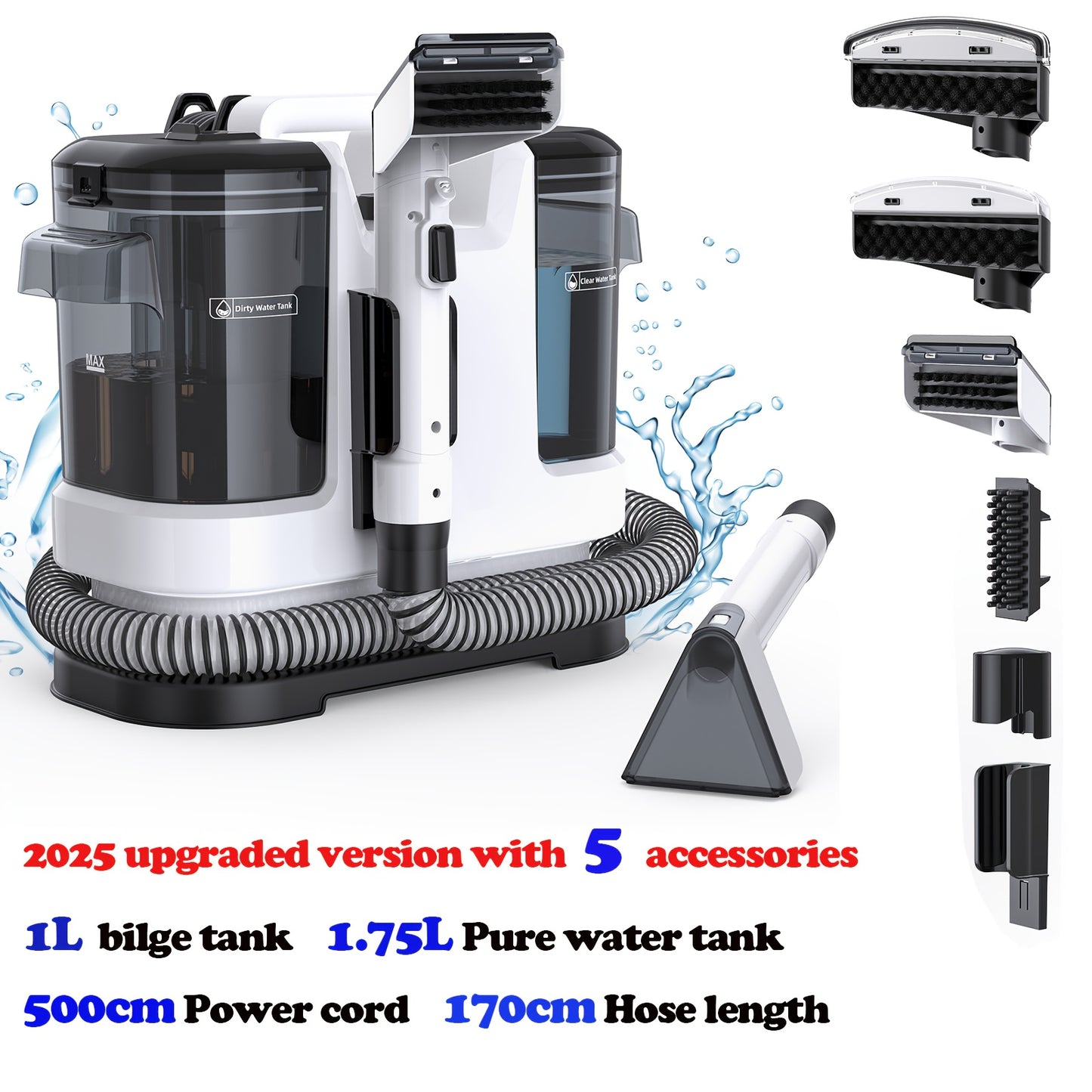 NEW Set Portable Instant Heated Function Washing Vacuum Cleaner, Upholstery Spot Cleaner, 20Kpa Multifunctional Handheld Vacuum Cleaner, High Power Carpet Cleaner Machine, Stain Removal, Fabric Washing, for Pets, Stairs, Car