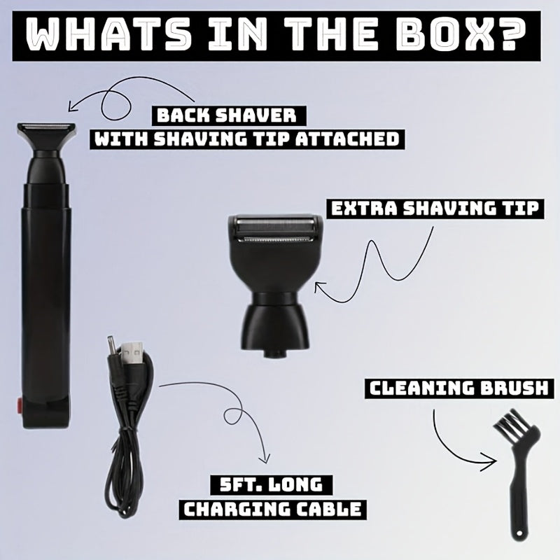 Men's Long-Handled Back Shaver with Facial Razor, Body Shaver with 2 Shock-Absorbing Elastic Heads and Adjustable Curved Handle - A Gift for Husband or Boyfriend