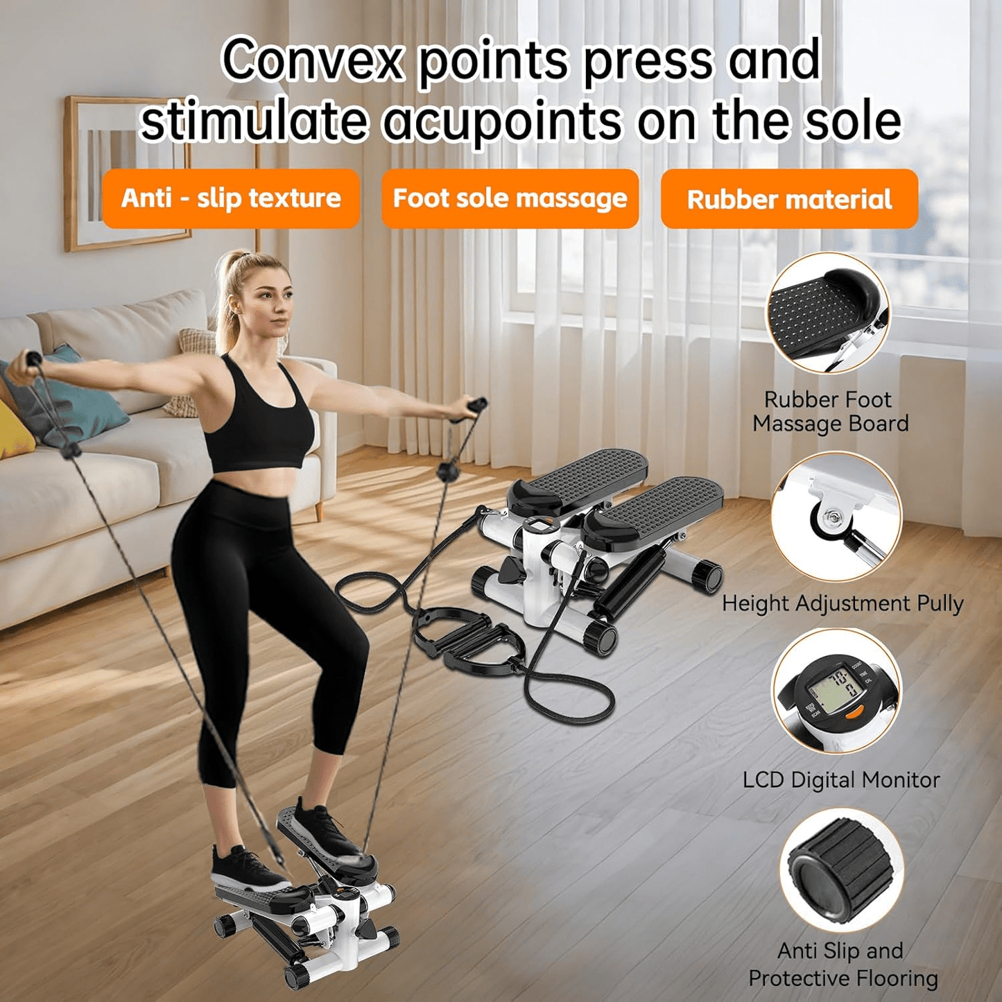 NEW For Home Gym Mini Stair Steppers-Home Fitness Exercise Step Hydraulic Machine with Adjustable-Length Resistance Bands, Twist Action for Full Body Cardio and Toning Women Men Sports Supplies