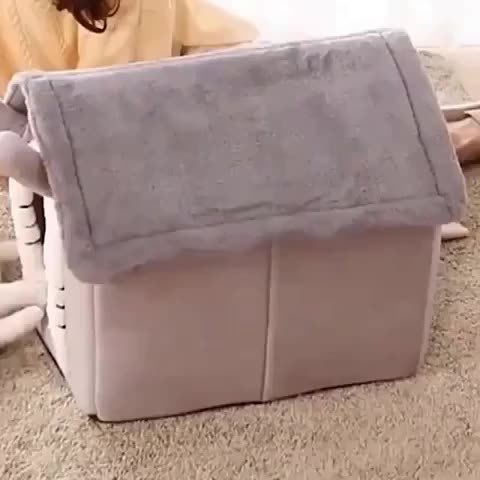 Cozy Pet House for Cats & Dogs - Detachable, Washable Winter Bed | Soft Polyester Cat Cave Nest with Classic Style