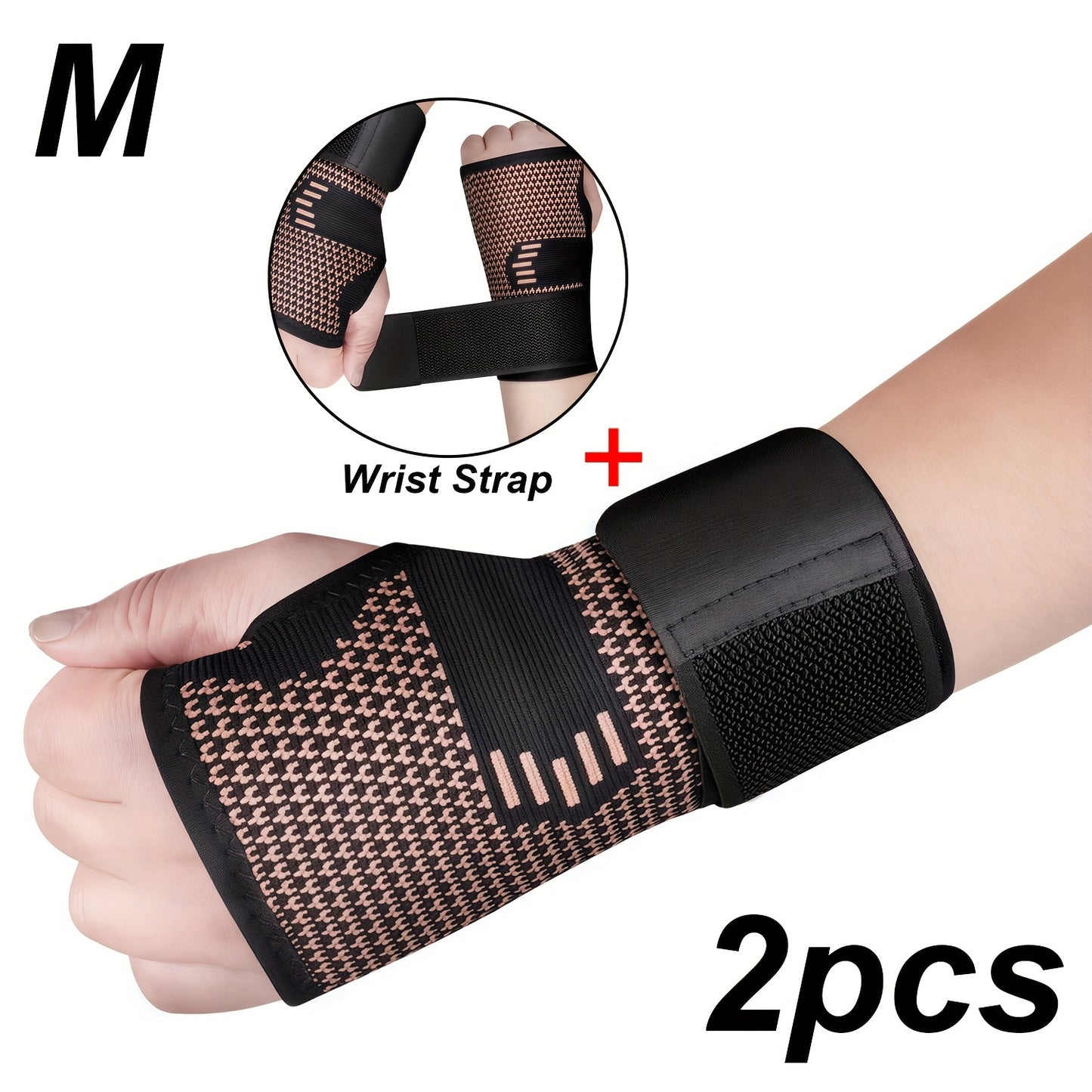 2 PCS Set M-L-XL Size Copper Fiber Wrist Brace Gloves - Adjustable Compression Straps Hand Braces for Men & Women, Breathable Mesh Design with Closure, Ideal for Hand & Wrist Support During Physical Activities, Hand Wraps & S
