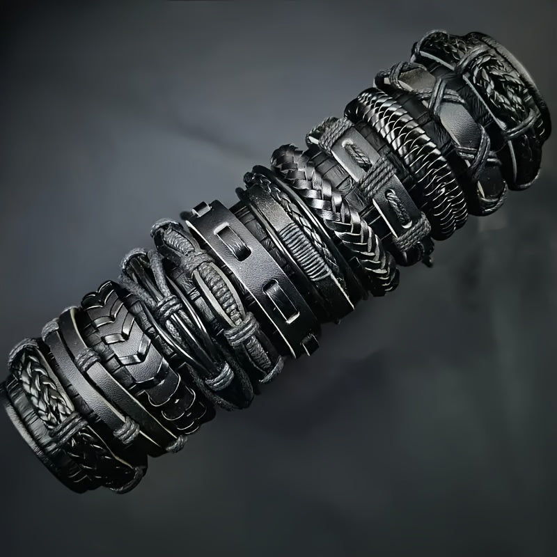 20pcs Handwoven PU Leather Bracelet Set Suitable for Men - Adjustable Retro Bracelets, Handmade for - Wear, Christmas/Halloween/Thanksgiving Gifts (20 Bracelets for Parties, Daily Use & Gifting)
