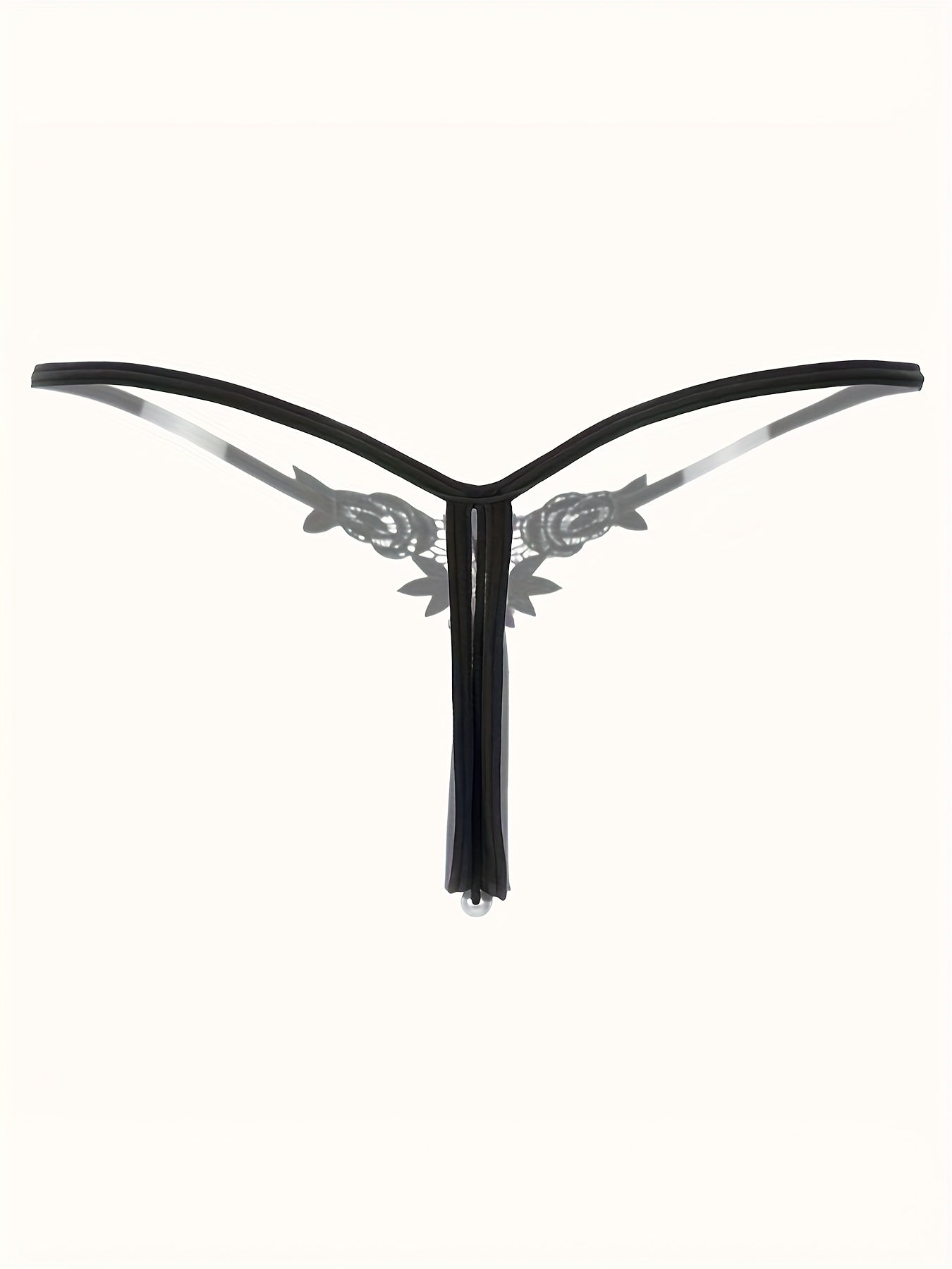9 PCS Set Women's Adjustable Sexy Thongs with Embroidered Hollow-Out Design, Pearl-Embellished Crotchless Panties - Black, Lace Trim, Comfort Fit for Intimate Wear, Intimate Apparel | Sexy Thong Design | Adjustable Strap