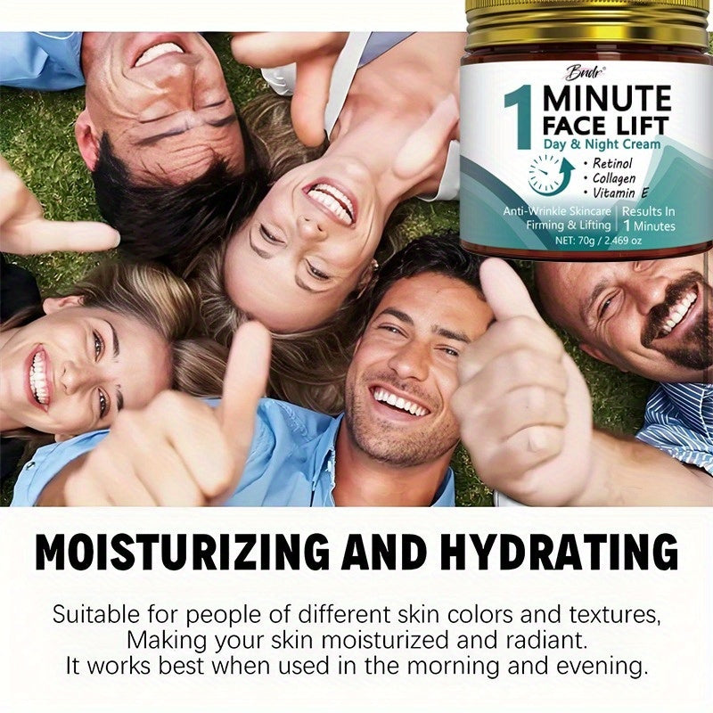 70g 1-minute Facial Lift Cream, Containing Vitamin C, Hyaluronic Acid, Collagen, Nicotinamide-Lift and Smooth Formula, Suitable for All Skin, Smooth Jar Design, Small and Portable.
