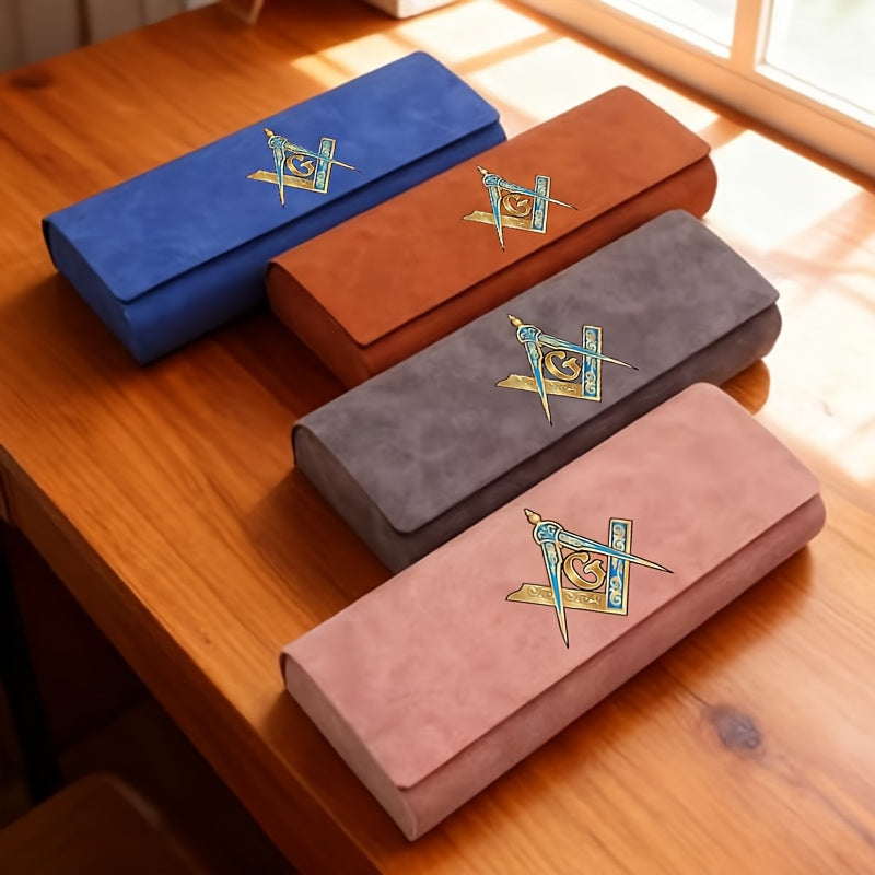 Freemasonry Symbol Eyeglass & Fashion Glass Case - Masonic Compass & Square Emblem Hard Cover, Durable Travel Glasses Holder for Masons, Gift Idea for Masonic Brethren ()