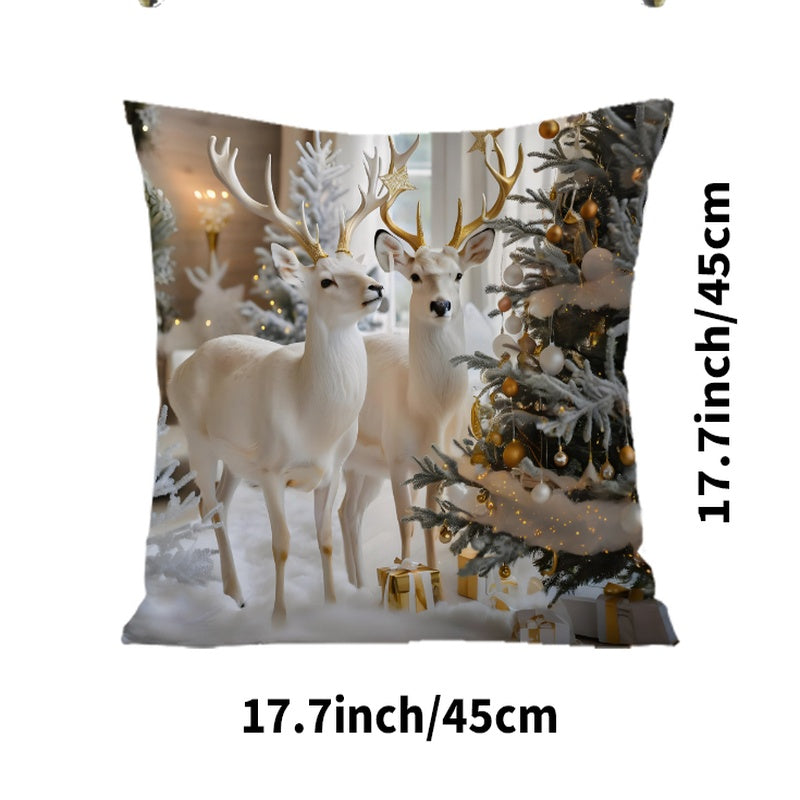 4pcs Christmas Decorative Pillow Covers, Santa Claus Reindeer Snowman Elf Pattern, Festive Atmosphere Sofa Cushion Covers, Nordic Style Home Decor, Christmas Gift (Pillow Inserts Not Included), Cozy Holiday Setup, Seasonal De
