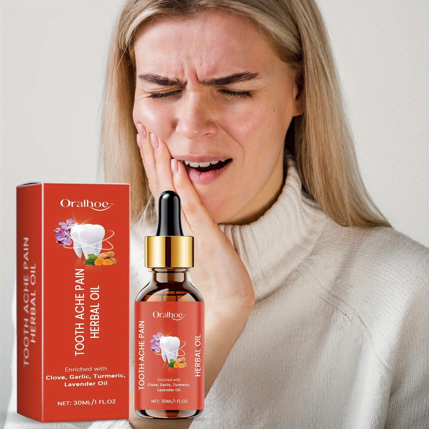 1pc Herbal Dental Care Essence 30ml Contains clove flower oil, garlic root oil, lavender oil and turmeric root oil to gently care for your mouth, teeth and gums, leaving your mouth feeling cool and comfortable with naturally