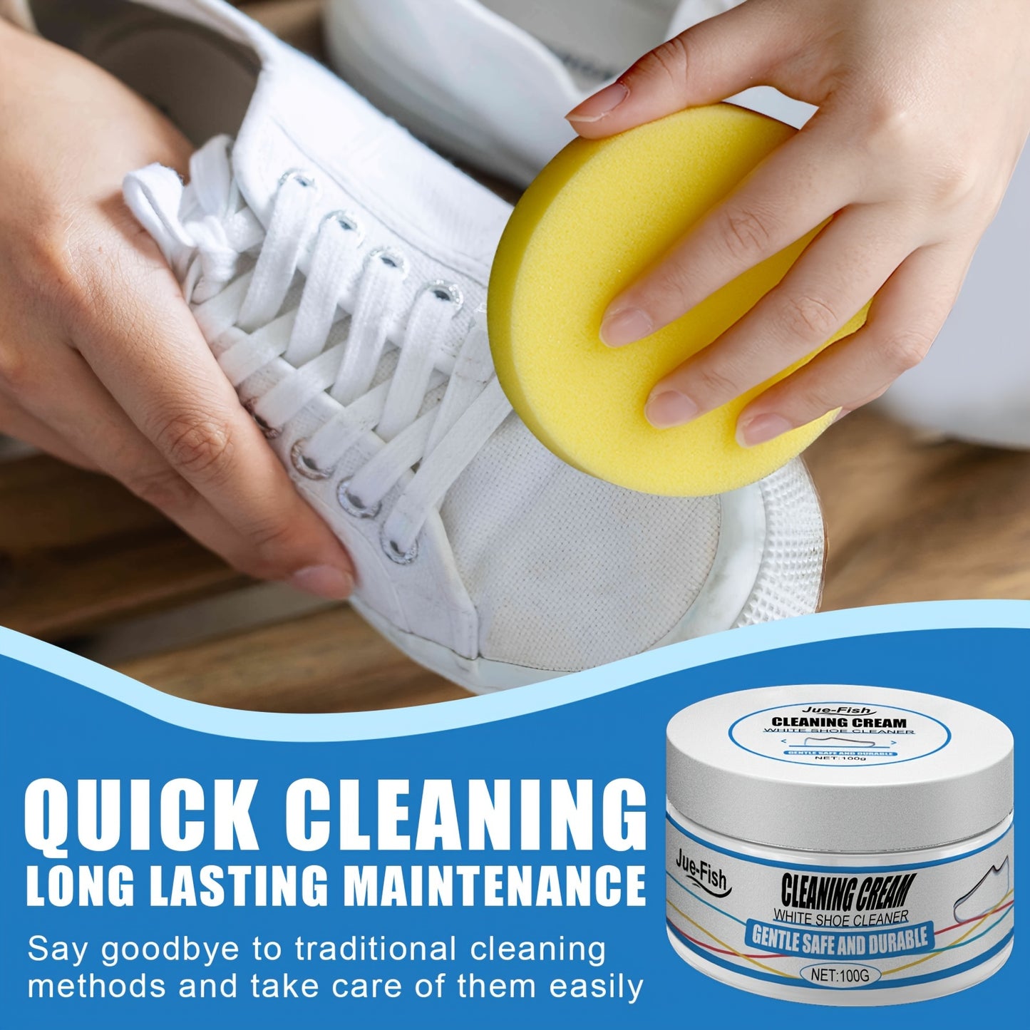 Instant White Shoe Cleaner Cream - Stain Remover & Whitening, Safe for Sneakers, Canvas, Faux Leather | Easy No-Rinse Formula