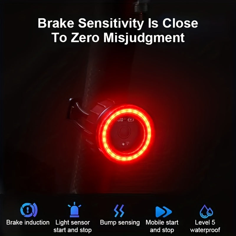NEW  Smart Bike Rear Light, Auto Start Stop Brake Sensing LED Charging Cycling Smart Bicycle Taillight Bicycle Lighting Accessories Sports Supplies