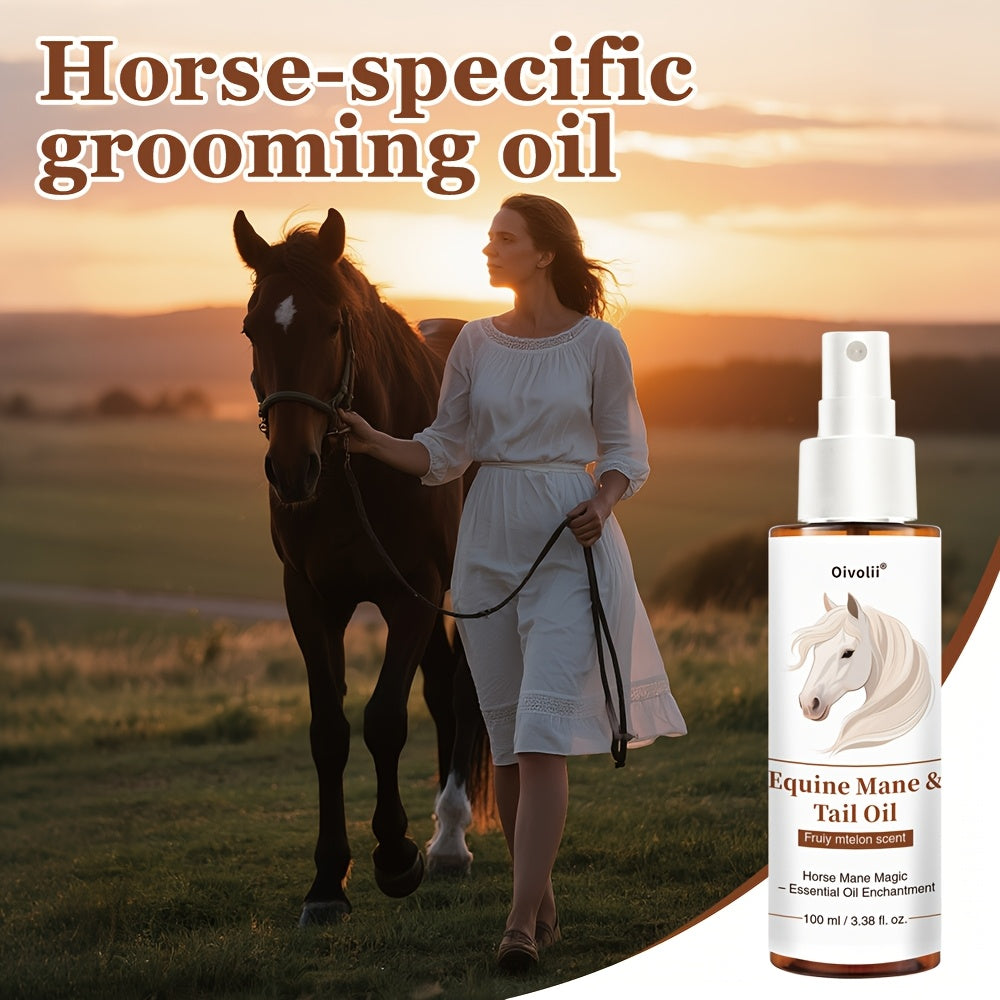 Equine Grooming 100ml Oil, Shiny Essential Oil for Horse Hair, Plant Ingredients, Cares for Hair, Makes Small Ponytail Shine While Running, Suitable for Different Horses, Easy to Carry on the Go, Fits All Sizes