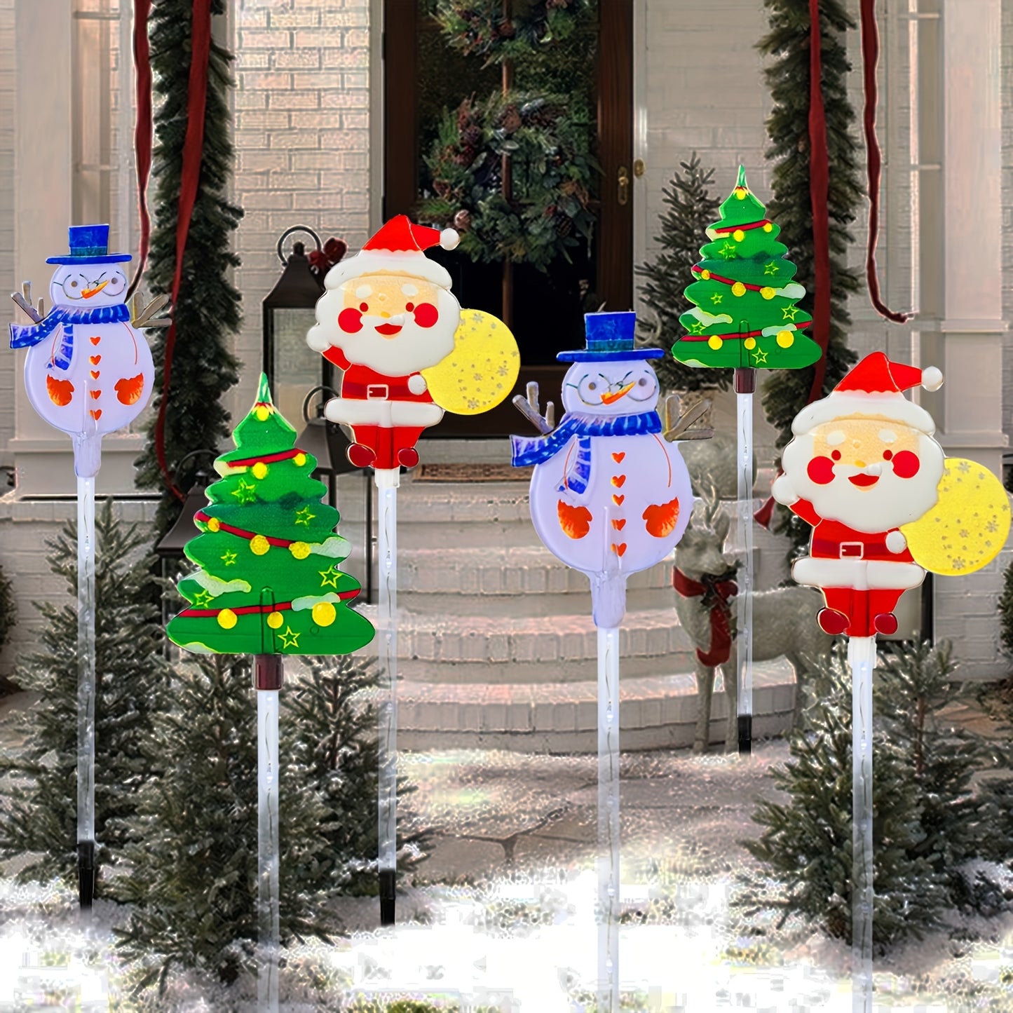 NEW 6pcs Solar Christmas Lights, LED Garden Decorations - Santa Claus, Snowman & Tree Designs with 8 Lighting Modes, Durable Plastic Outdoor Holiday Decor for Lawn, Winter Celebrations, Christmas Decorations
