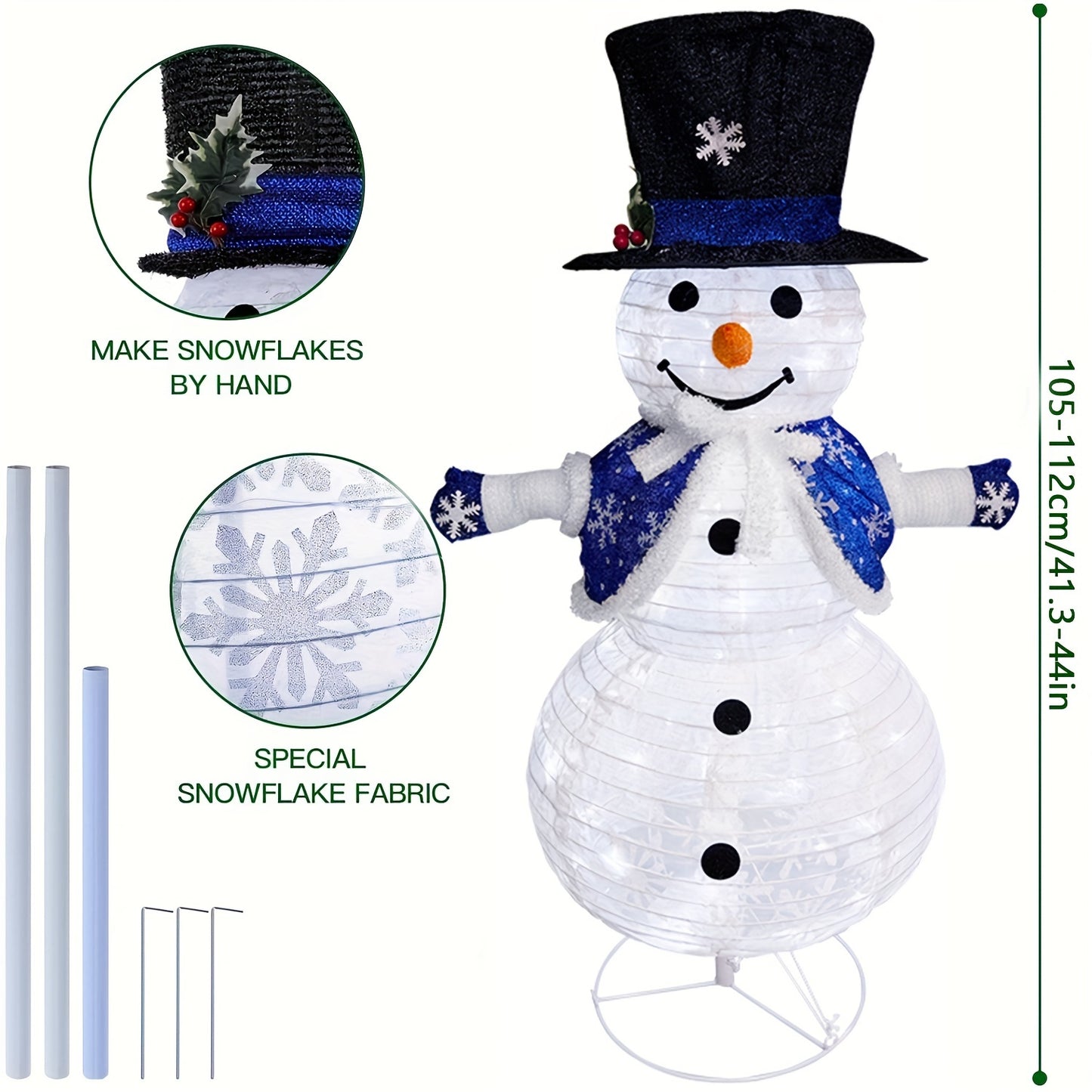 1pc Glowing Snowman Decoration with Built-in LED Lights - Heavy-Duty Iron Construction, Standing Indoor/Outdoor Christmas Tree or Freestanding Decor with Clear Hanging - No Remote Needed, Plug-in Powered - Snowman Figure with