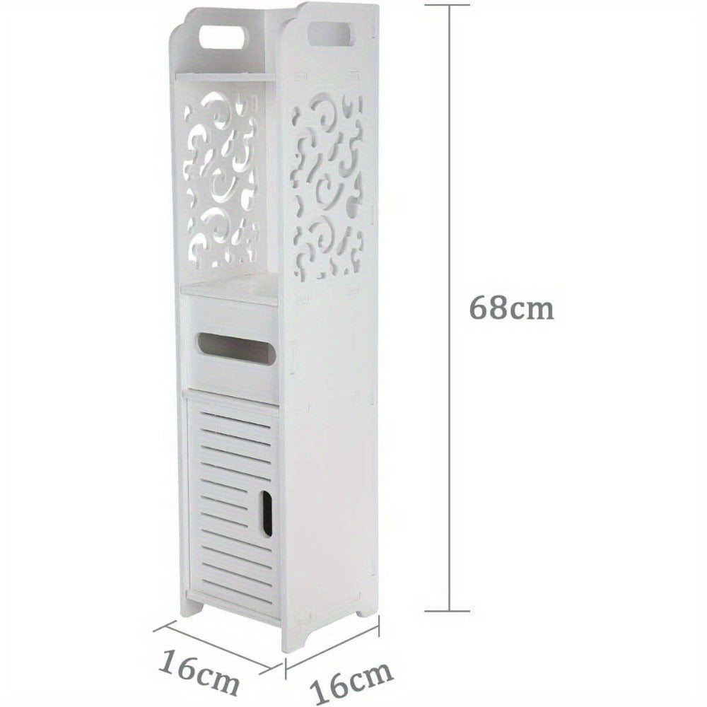 Bathroom Cabinet Corner Shelf Wooden Modern Cupboard Storage Toilet Tissue Paper Unit White