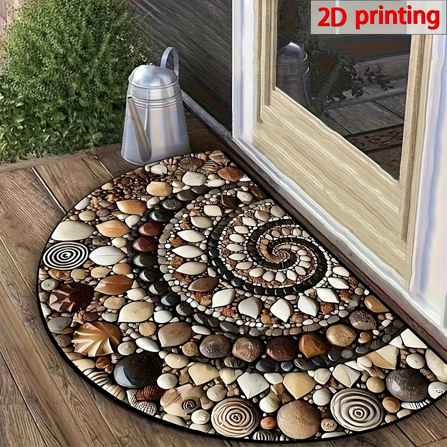 Welcome Mat Featuring Vibrant 2D Pebbles And Seashells - Slip-Resistant And to Maintain, This Semi-Circular Mat Is Ideal for Both Indoor And Outdoor Settings. It'S Perfect for Enhancing The Decor of Your Entryway, Kitchen, Ba