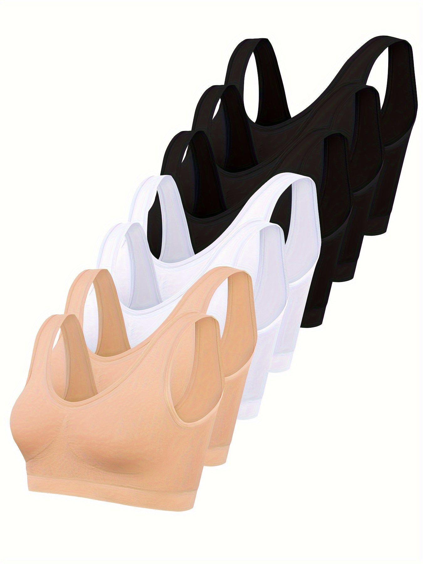 7 PCS Set Multi-Colors Solid Seamless Sporty Bra, Comfy & Breathable Bra, Women's Lingerie & Underwear