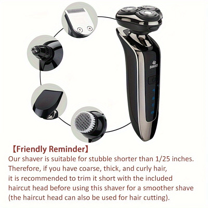 Rechargeable 3-Head lectric Shaver for Men, standard or Multi-Functional Grooming Kit withOptional Nose/Sideburn Trimmer & Cutting Head, suitable for Men's Shaving, Kids' Haircutsand Women's Body Hair Trimming
