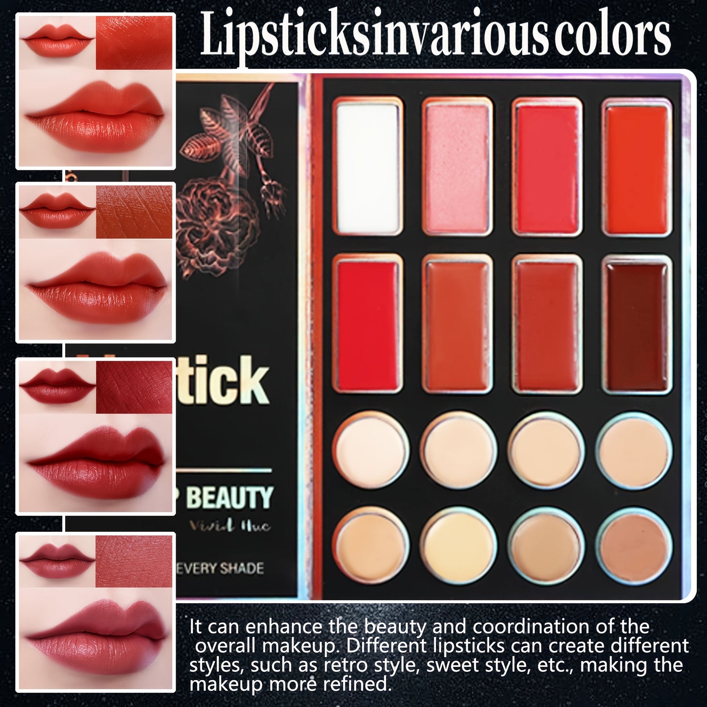 4-Page Makeup Palette, 55 Colors: 24 Eyeshadow Shades (Matte & Glitter), 6 Lip Colors, 9 Contour & Concealer Shades, 6 Highlighter & Eyeshadow Palettes in Berry, Pink, Purple, Red, Golden - Perfect Gift for Women on Special O