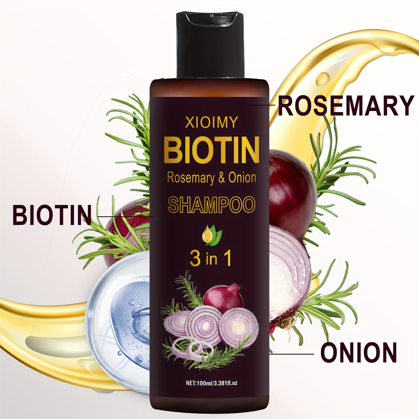 2 PCS Set of Biotin, Rosemary, and Onion Shampoo, a Three in One Shampoo and Conditioner with Long-lasting Fragrance, Suitable for Dry Hair, Deep Cleaning and Moisturizing Hair, Making Hair Look Softer and More Shiny, Portabl