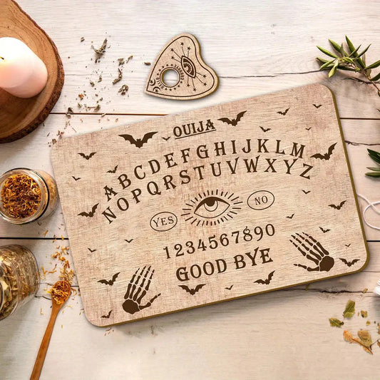 2D Flat, Gothic Ouija Board Suitable for Witchcraft & Divination - Artificial Wood Board with Bat & Pentagram Symbols, Alphabet/Number Chart, Irregular Shaped Tabletop Mystic Tool for 2D Flat Divination Board for Wiccan, Wood