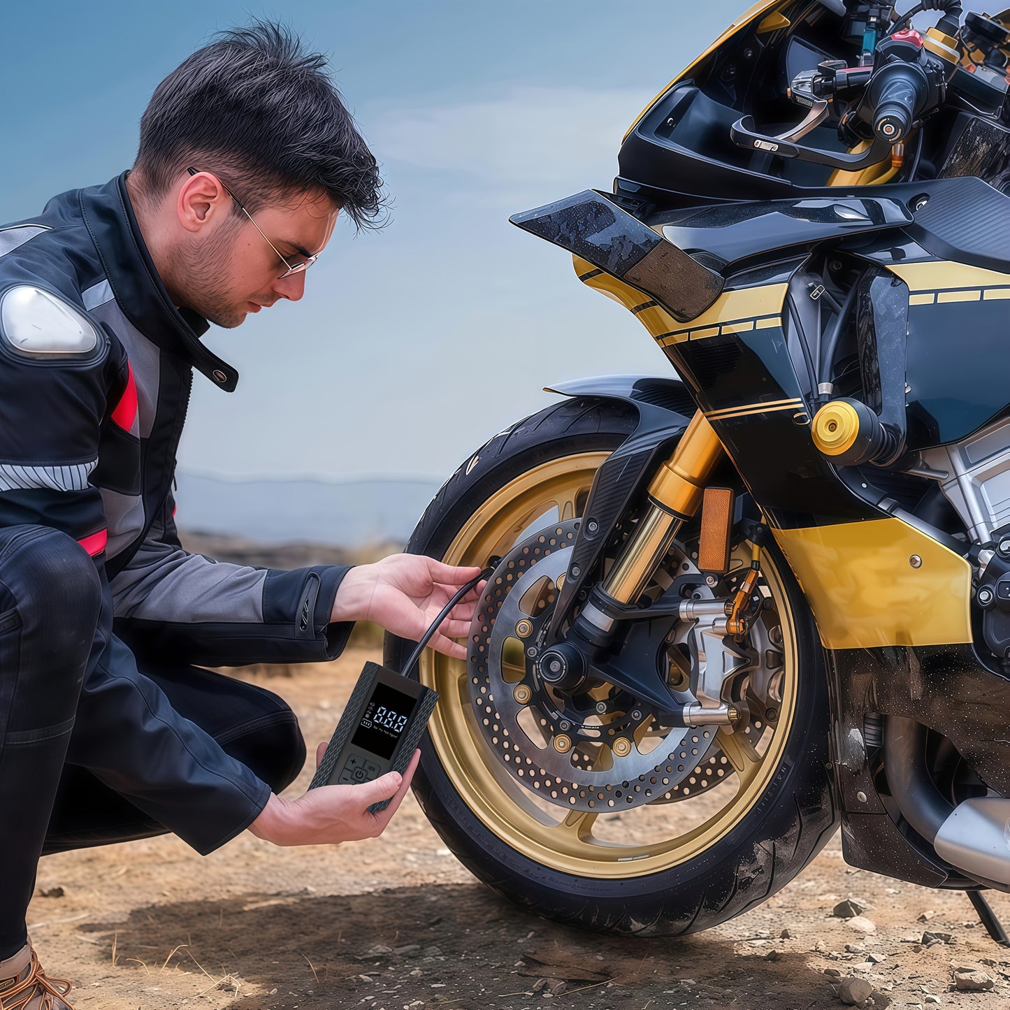 Electric Bicycle Pump with Digital LCD Pressure Gauge, 150 PSI High-Pressure Bike Air Pump, Rechargeable Portable Air Compressor, Automatic Inflation for E-Bikes, Motorcycles, Scooters, Smart Bicycle Pump with LCD Display and