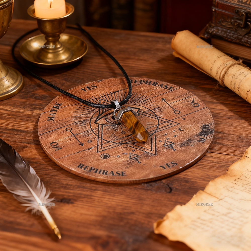 2 PCS Set Pendulum +Wooden Divination Board Helps with Spiritual Journey, Mysterious Tool for Witchcraft, Witchcraft, Mysticism and Intuitive Decision Making, Gift for Soul Explorers
