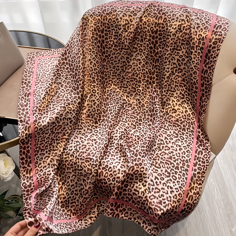 4 Colors Women's Elegant Leopard Luxury Headscarf - Extra Long 90cm Non-Stretchy Scarf Shawl, Luxury Satin-like Texture for Formal & Everyday Outfits - Multi-Way Wear Head Covering, Neck Wrap, Shoulder Wrap - Available in Bla