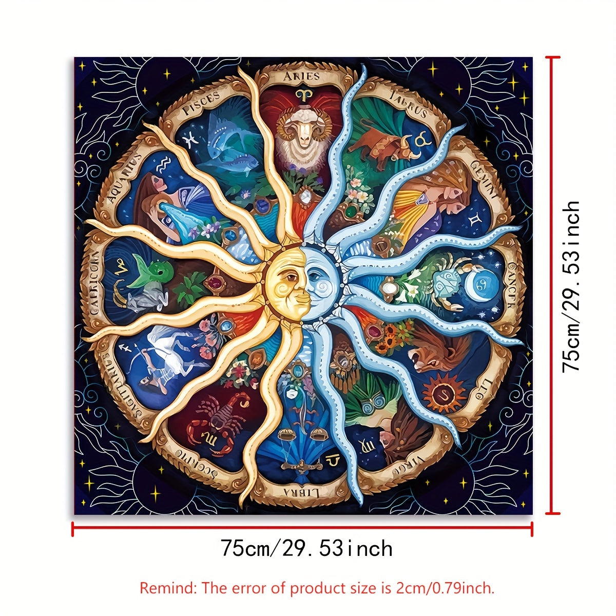 1 Sun and Moon Altar Cloth Tarot Card Tablecloth for Parties, Games, and Events, Vibrant 12 Zodiac Signs Astrology Symbol Design, Divination Tools, Witchy Home Decor