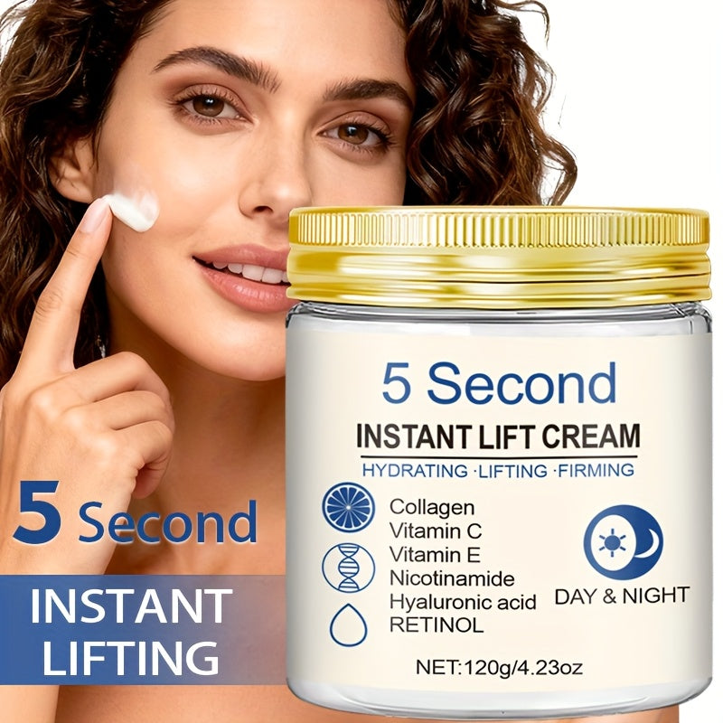 120g Large Capacity 5-Second Instant Lift Cream: Collagen + Retinol Strong Combination, Rich in Hyaluronic Acid and Vitamin C – Quick Hydration & Nutrient Boost for Demanding Ladies