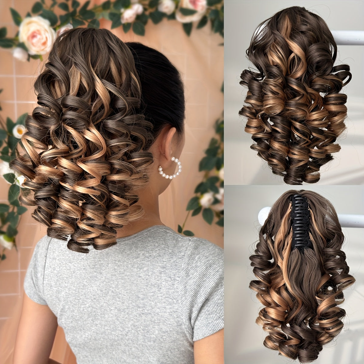 14-Inch (36cm) Clip-In/R Clip-On Hair Extensions - Dark Brown/Red/Burgundy Ombre Body Wave Synthetic Hair with Natural Layers, Volume & Soft Waves for Women &, Instant Length for Ponytails, Braids, Dreadlocks-like Styles