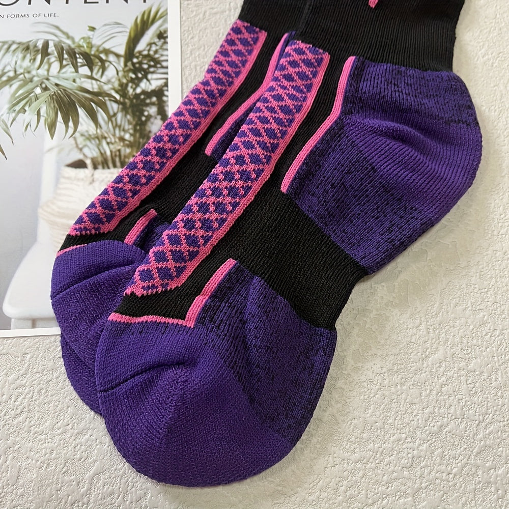 3pcs Pack Women's Thick Warm Ski Socks - Tall Outdoor Winter Sports Sock Suitable for Skiing, Snowboarding, Ice Skating - Striped Thermal Athletic Footwear Winter Sports Apparel Accessories