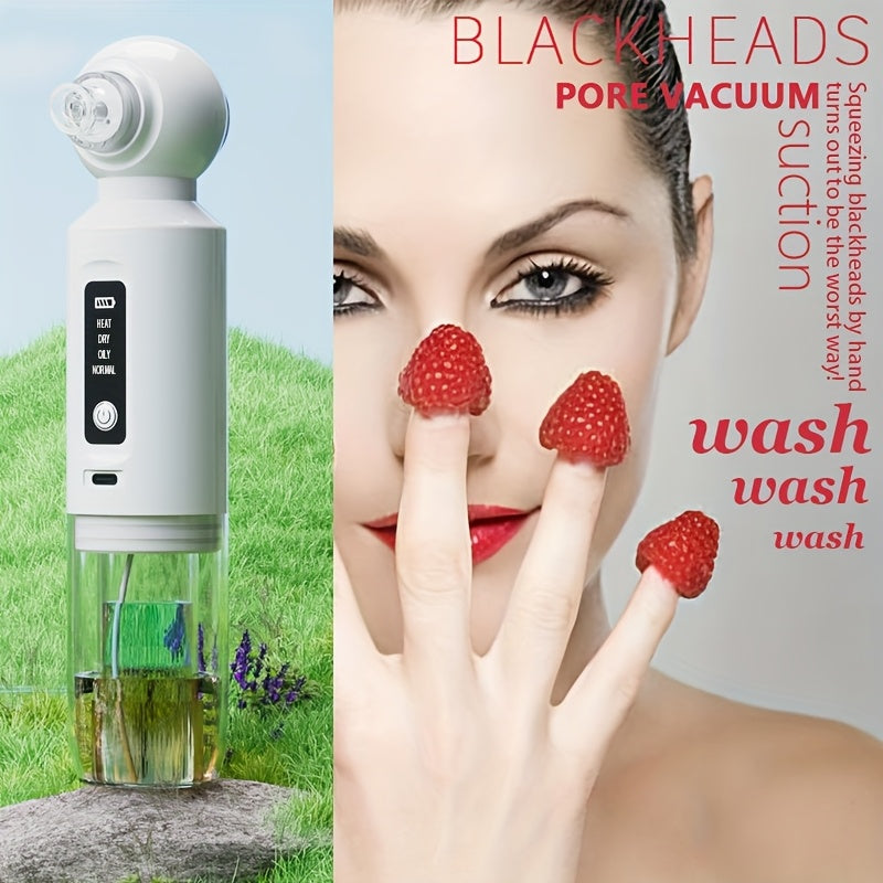 Electric Pore Cleaner, Blackhead Remover, USB Rechargeable Mini Bubble Beauty Device, Comes with Six Suction Heads (Three Hard And Three Soft). Long Press The Power Button for Three Seconds to Activate The Heating Function