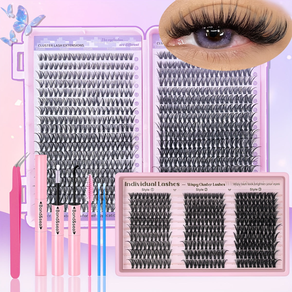 NEW 300/720 PCS Set Eyelash Extension Set Single Eyelash Tuft, 9-18Mm Mix 30D 40D 50D 80D with Eyelash Bonding & Tweezers for Beginners, Exquisite Gift Set Exquisite Gifts for Women