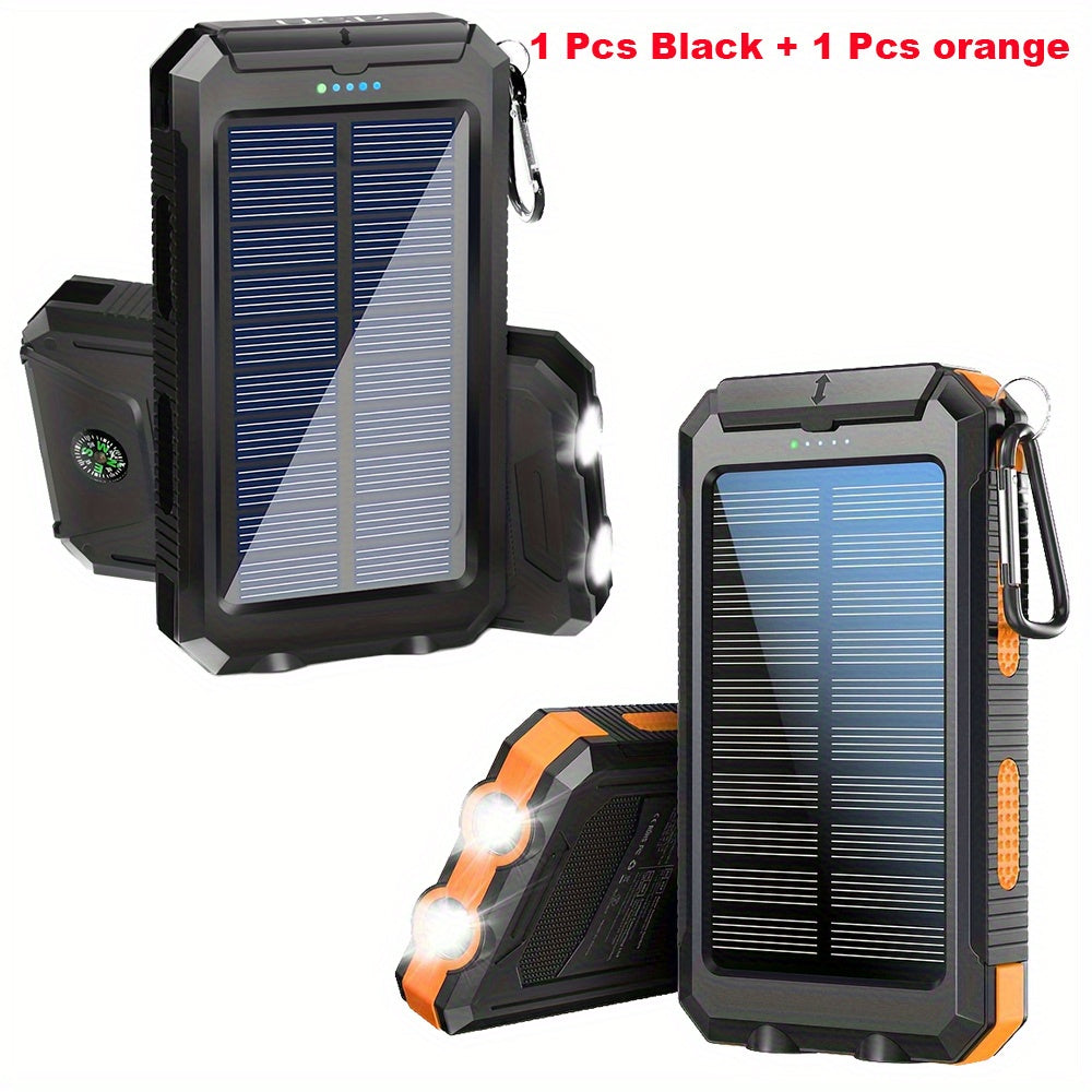 2 PCS Set 20000mAh Portable Emergency Solar Power Bank, Portable Survival Solar Mobile Phone Charger, Camping External Battery Charger for Mobile Phones, 2 USB/ LED Flashlights with Compass for Outdoor Activities