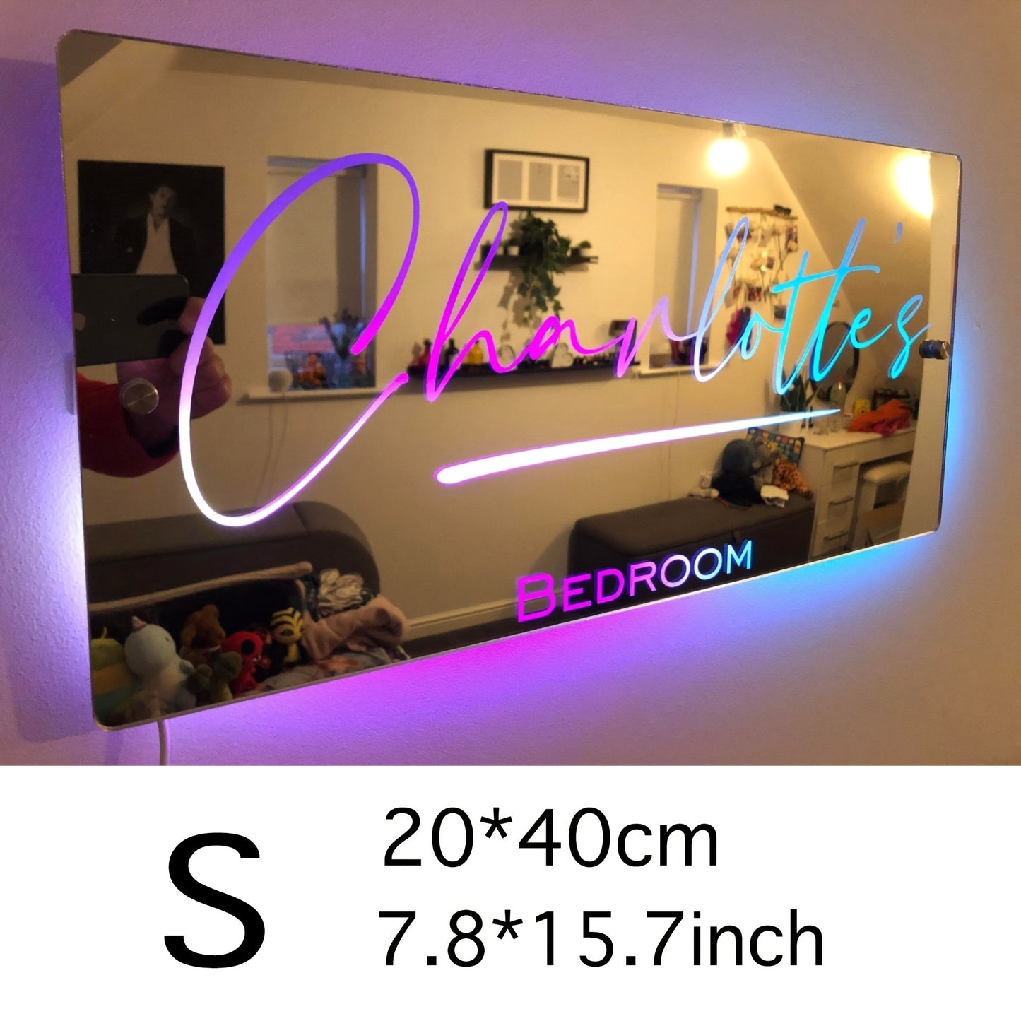 Customized One Piece Bedroom Personalized Name USB Power Supply luminous wall LED mirror light with Remote Control Christmas Valentine's Day wedding gift