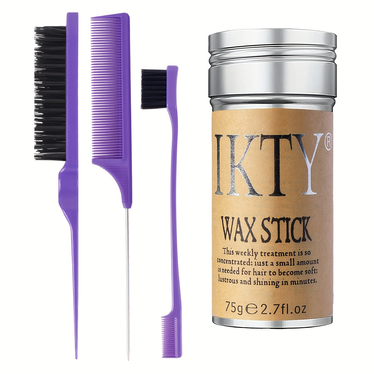 4pcs/Set Hair Wax Stick, Slick Back Hair Brush Set, Long Lasting Hair Wax Stick For Hair, Teasing Brush For Hair Styling, Edge Brush For Tame Frizz For Baby Hair, Rat Tail Combs For Parting